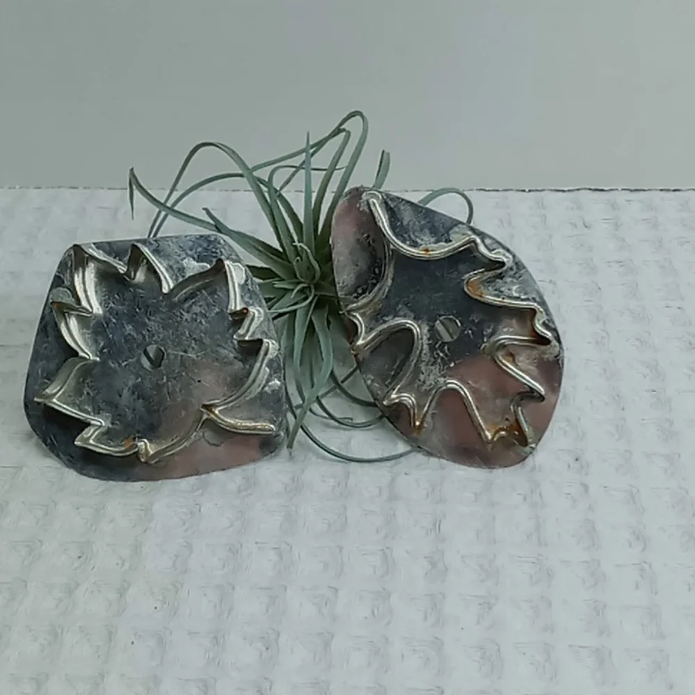 Vintage B.Cukla Set Of 2 Leaf  Cookie Cutters Tin With Handles
